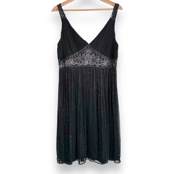 Vintage Stenay Black 100% Silk Chiffon Beaded Mini Dress Women's Size 12P - Picture 1 of 11